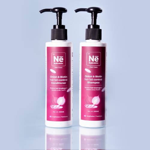 Nuelments Onion & Biotin Shampoo for hair fall control, hair growth, scalp hydration, and improved hair texture with natural onion extract.